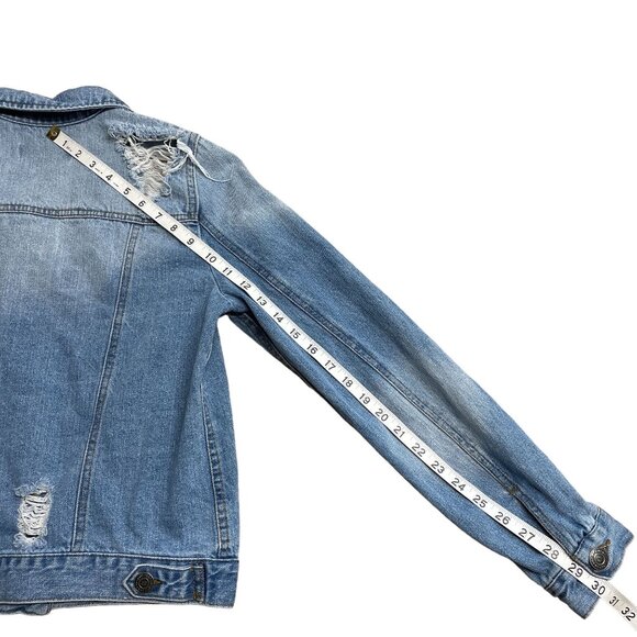 2SABLE JEAN JACKET DISTRESSED BUTTON UP POCKETS SIZE M DENIM BLUE 100% COTTON - Picture 11 of 12
